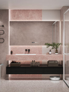 Customized light luxury rock slab integrated ceramic basin intelligent lighting <b>mirror</b> <b>wall</b> mounted bathroom cabinet - Product Image 3