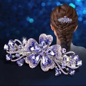 Élégante épingle à cheveux coréenne en cristal et strass, grande pince à ressort, accessoire de cheveux haut de gamme pour femme, style demi-tête, un seul mot - Product Image 1