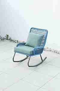 Fauteuil à bascule d'extérieur en aluminium, finition gris thermolaqué, mobilier de jardin moderne, style ferme, pour patio, salon et chambre - Product Image 3