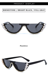 Gafas de sol con diamantes de imitación para mujer, anteojos de sol femeninos de medio Marco, Estilo Vintage, 2022 - Product Image 6