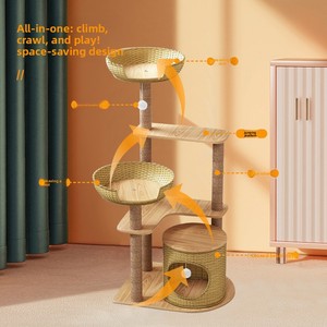 Arbre à <span class=keywords><strong>chat</strong></span> moderne en rotin avec poteau à gratter en sisal, <span class=keywords><strong>appartement</strong></span> multi-niveaux pour chats d'intérieur avec balles suspendues - Product Image 3