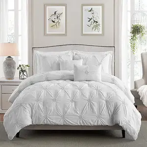 Luxury 3Pcs Ruched 3D Floral Pintuck 100% Double Brushed Microfiber Polyester Bedding Comforter Set