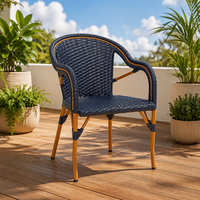 Chaise de salle à manger d'extérieur en rotin PE de haute qualité, style bistrot français, fauteuil de patio pour jardin et cour.