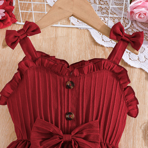 Vestido Floral Rojo para Niñas de 2 a 8 Años, Elegante, para Fiestas de Verano, con Lazo y Botones, Diseño Floral, Largo hasta la Rodilla, Sin Mangas, para Moda Infantil - Product Image 3