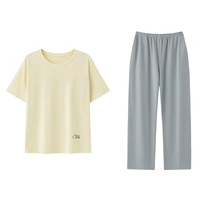 Ensemble de pyjama uni en modal pour femme, t-shirt ample à manches courtes et pantalon long décontracté, grande taille, deux pièces