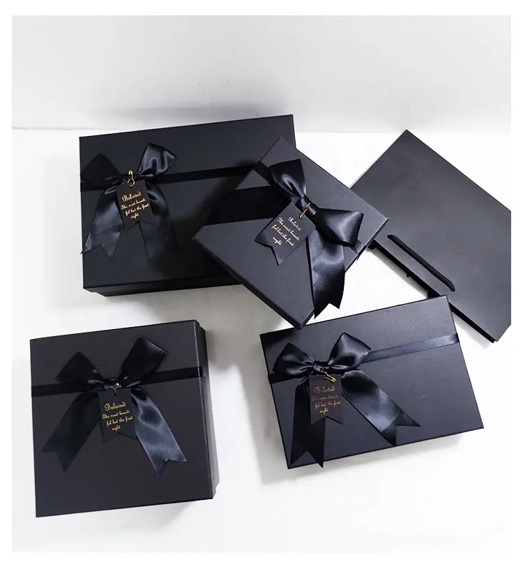 Customized high-end recyclable black bow gift box  rectangular birthday gift packaging box  lipstick creative gift box