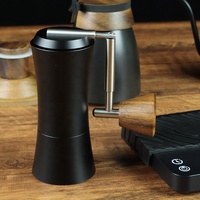Moulin à café manuel portable de luxe DHPO, capacité 30g, meule conique SUS 420, poignée pliable en alliage d'aluminium avec bouton en bois