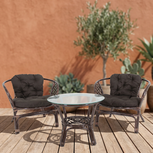 Rattan Garden Set <b>2</b> <b>Chairs</b> Glass <b>Table</b> <b>Outdoor</b> Furniture Scandinavian Design Eco-Friendly Comfortable Seating for <b>2</b> Hotel Villa - Product Image 2