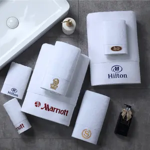 Embroidered Towels Customized Embroidered Logo White Towels Sets For Spa 100% Cotton Terry Luxury Bath Towel Hotel Towels
