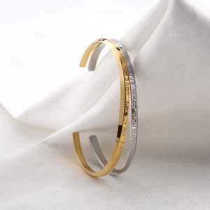 Pulseras de Moda y Únicas de Acero Inoxidable con Baño de Oro de 18K, Grabado con Mensaje Inspirador, Apertura en Forma de C, Joyería Unisex para Regalo - Product Image 4
