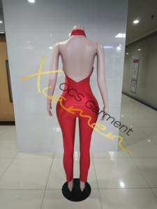 Combinaison moulante sexy pour femme Ocstrade, faite à la main, avec appliques 3D rouges, dos nu, pour soirée, grande taille - Product Image 4