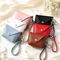 Mini porte-monnaie en PU avec porte-clés, pochette de rangement portable pour écouteurs, petit sac en cuir avec dragonne