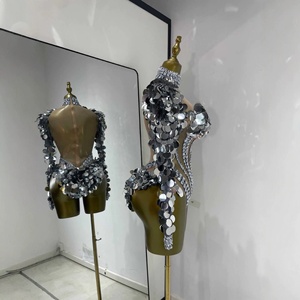 Costume da donna sexy Kpop con paillettes, strass, rete trasparente in vita, tuta intera per bar, GOGO, <span class=keywords><strong>DJ</strong></span> - Product Image 2