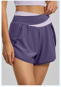 Pantalones Cortos Deportivos 2 en 1 para Mujer, Ajuste Holgado, Cintura Alta Cruzada, Anti-fricción, con Bolsillo Interior, para Yoga, Running, Gimnasio, Entrenamiento, Venta al por Mayor - Product Image 4