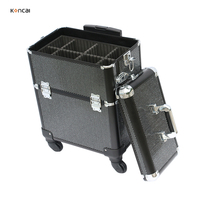Valise de maquillage et cosmétiques professionnelle FAMA en aluminium à grande capacité, motif pierre, avec plateaux