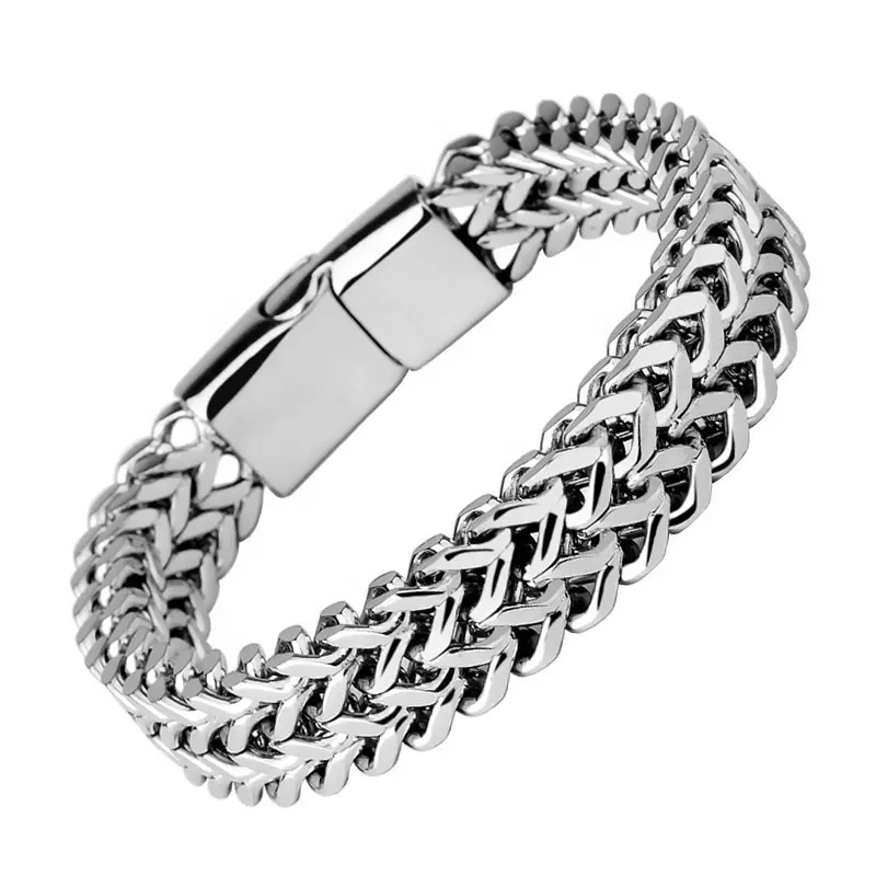 8mm 12mm Men's Bracelet Stainless Steel Double Row Magnetic Bracelet Silver Fashion Titanium Steel Bracelet Hip Hop Accessories
