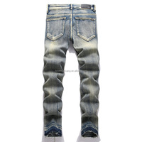 Jeans brodés streetwear punk de grande taille, coupe ample, lavable, avec boutons en cristal et rivets, motifs imprimés hip hop, coupe skinny