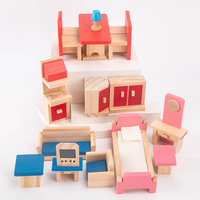 Ensemble de meubles miniatures en bois pour maison de poupée, 22 pièces, pour jeu d'imitation, petit modèle de maison de poupée en bois pour enfants