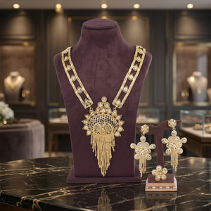 Conjunto de Collar Largo Chapado en Oro de Estilo Tradicional para Bodas Ortodoxas, Material de Latón, Longitud Ajustable, Joyería de Moda para Mujer - Product Image 1