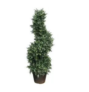 Commercio all'ingrosso conservato bosso spirale falso albero verde topiaria resistente ai raggi UV pianta artificiale in vaso per la decorazione domestica