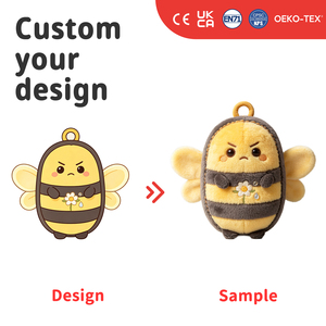 Portachiavi Peluche Personalizzato Ape con Faccia Arrabbiata, Strisce Gialle e Nere, Bambola Insetto Imbottita con Ricamo Margherita per Ciondoli da Borsa - Product Image 1