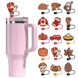 Offre Spéciale : Embouts de paille réutilisables en silicone souple, motifs Citrouille et Coq, accessoires décoratifs universels pour Thanksgiving - Product Image 1