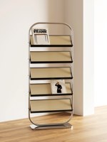 Porte-revues et journaux sur pied demi-cercle multi-niveaux en acier inoxydable personnalisable, style mi-siècle, petit format