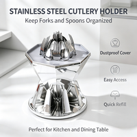 Ensemble de couverts plaqué or à facettes avec support, comprenant fourchettes, cuillères et couteaux, avec couvercle transparent chromé, pour la restauration, vente en gros, OEM