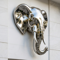 Statue de tête d'éléphant en acier inoxydable personnalisée, surface polie miroir, décoration moderne pour l'extérieur et la maison, sculpture