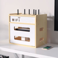 Boîte de rangement moderne pour routeur transfrontalier en aluminium Organisateur de câble de données en PP Support de bande d'alimentation en bois Enrouleur de cordon Décodeur WiFi