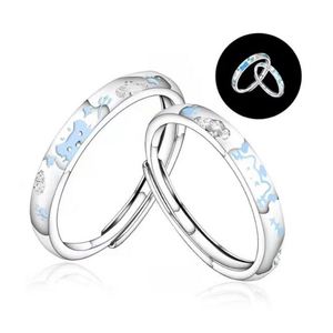 Anillos De Pareja Silver Plated Luminous Dog <b>Cat</b> Couple <b>Rings</b> Glow in Dark Luminous Band Adjustable Open <b>Ring</b> Wedding Jewelry - Product Image 4
