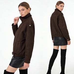 Women's <b>Suede</b> Moto Belted Waist Lapel Collar Casual Streetwear Outerwear Fashion - Product Image 4