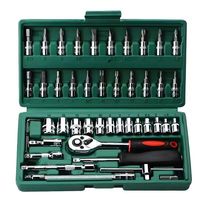 Jeu de clés à douilles de 46 pièces, 1/4 pouce, avec cliquet, douilles, rallonges, clés hexagonales, pour réparation automobile et usage domestique, avec coffret
