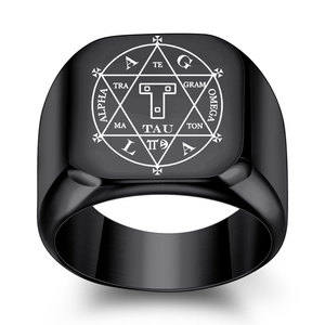 Bague en acier inoxydable AGLA Rune en forme de T avec logo Slavic, 18 mm, unisexe, bijou cadeau, design géométrique, noir, bleu, or, argent - Product Image 4