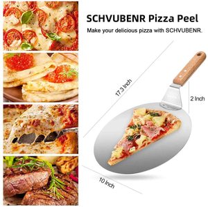 Pelle à <span class=keywords><strong>pizza</strong></span> grande en acier inoxydable avec manche en bois de caoutchouc, spatule à gâteau, plateau à <span class=keywords><strong>pizza</strong></span> - Product Image 3