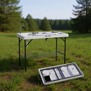 Table de camping pliante portable avec évier, table de repas extérieure légère en aluminium, design moderne, rectangulaire, 21,75" x 49,75" - Product Image 2