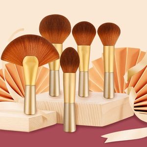 แปรงแต่งหน้าทรงพัดขนาดใหญ่ ขนแปรงแบบสแกลลอป สีแชมเปญ สำหรับแป้งฝุ่น บลัชออน - Product Image 2