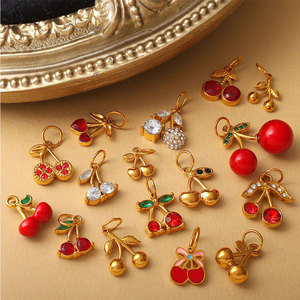 Custom DIY 14K 18K PVD Gold Plated 316L Stainless Steel Strawberry Cherry Charms For <b>Bracelet</b> Necklace Jewelry Making - Product Image 3