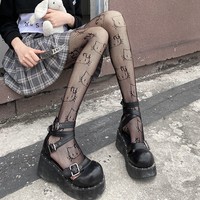 Collants sexy pour femmes, à motif lettres, en résille, avec coutures discrètes, à bout couvert, en nylon ajouré et velours, tendance et uniques
