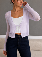 Cardigan en tricot à manches longues pour femme, léger et respirant, style court pour le printemps et l'été, idéal comme vêtement d'extérieur