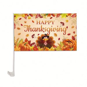 Drapeau de fenêtre de voiture à thème Thanksgiving à prix abordable, 12x18 pouces, impression numérique avec logo personnalisé, mât inclus - Product Image 1
