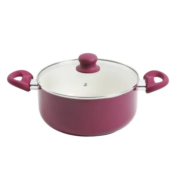 Ingedrukt Rode Keramische Non Stick Braadpan Goedkope Voorraad Pot Kookpot Met Zichtbaar Deksel