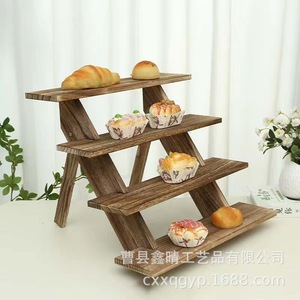 Wooden Dessert Display <b>Rack</b> 4 Layers Countertop Standing Type Natural Wood Color Home Bakery Showcase <b>Shelf</b> - Product Image 2