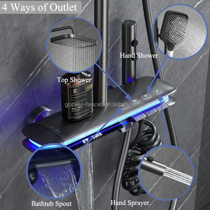 Robinet de salle de bain de luxe chaud/froid avec affichage numérique LED, <span class=keywords><strong>douche</strong></span> cascade murale, finition polie <span class=keywords><strong>style</strong></span> piano, jet doux - Product Image 2