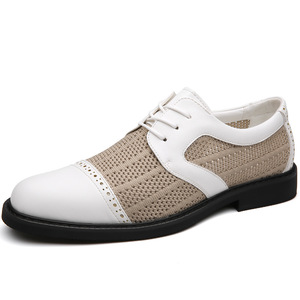 Men's Business Casual Leather Shoes <b>White</b> And Black <b>Lace</b>-up Breathable Mesh Soft Sole Office Career Dress Shoes - Product Image 5