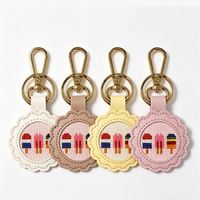 Llavero de cuero PU colorido para bordado, manualidades, punto de cruz, costura, bricolaje, adorno para bolsos de lona, etiqueta de viaje, llavero.