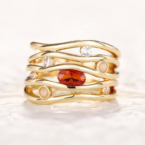 Anillo de Granate para Mujer A121, Anillo de Compromiso con Bisel de Piedra Natural Ovalada, Joyería de Moda - Product Image 2