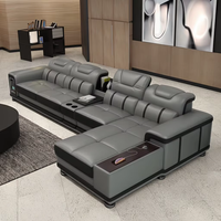 Muebles de Sala de Estar Económicos 2023, Sofás Seccionales en Forma de L, Juego de Sofás de Cuero con Mesa Funcional Personalizable