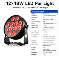 Projecteur LED PAR sans fil DMX sur batterie super lumineux 12*18W RGBWA+UV 6-en-1 pour scène