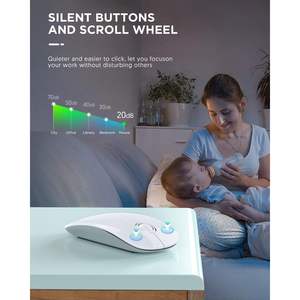 Souris sans fil Rapique ultra-mince 1600 DPI, double mode, clic silencieux, portable, récepteur USB blanc, câble Type-C, 1 pile AA - Product Image 3